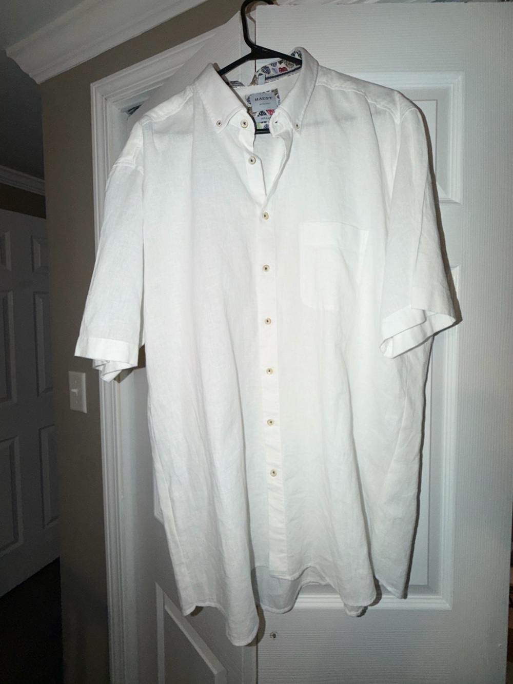 🏷️ HAUPT Ecologic Linen Blend Short Sleeve Button-Down Shirt - XXL